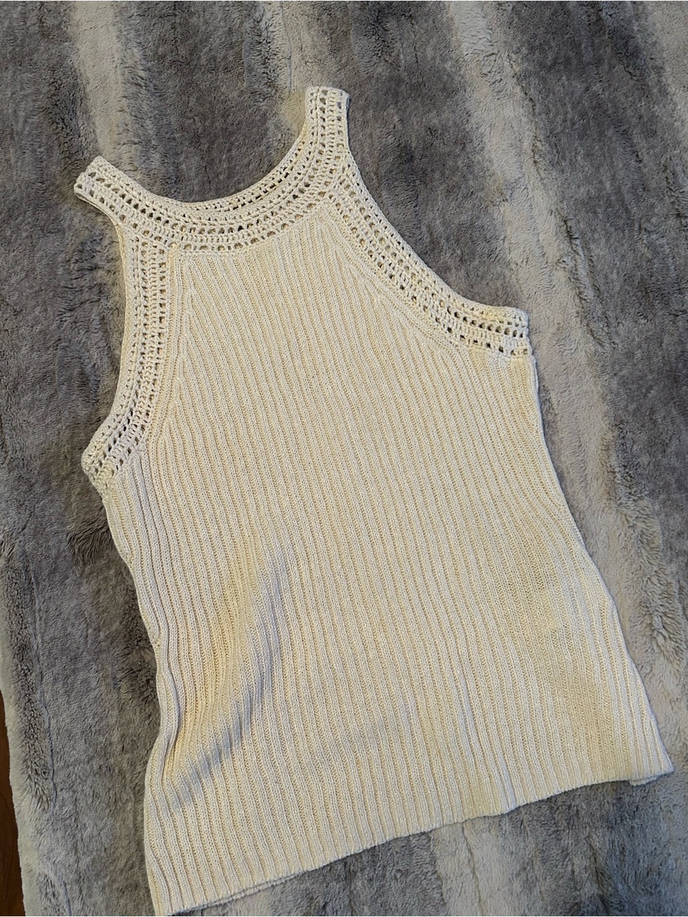 Lucky Brand Cream Knit Crochet-Trim Tank size medium cream color